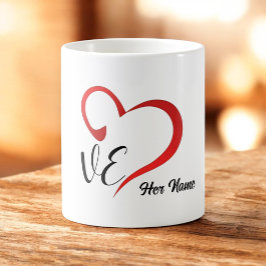 Caneca De Café Corações de Amor Monograma Nomes Personalizados