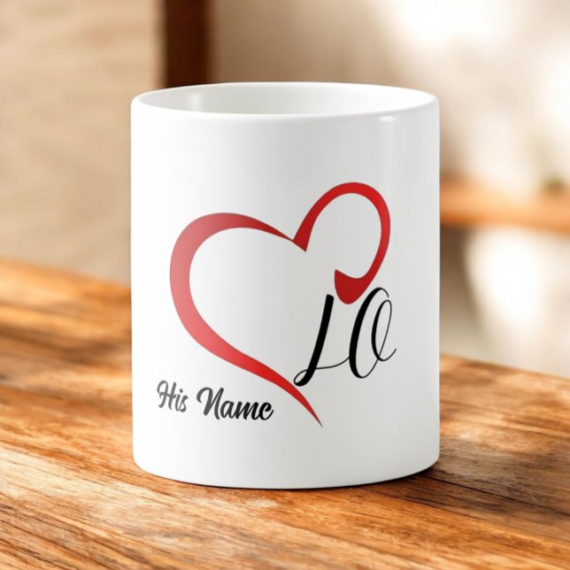 Caneca De Café Corações de Amor Monograma Nomes Personalizados 2 (Criador carregado)