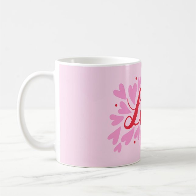 Caneca De Café Corações de amor - rosa e vermelho (Esquerda)