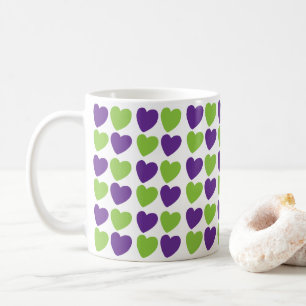 Caneca De Café Corações de Amor Roxo Verde