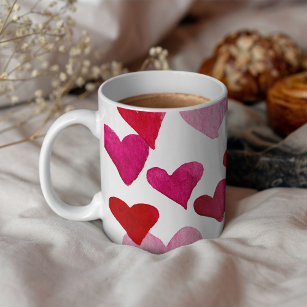 Caneca De Café Corações de Aquarelas do Dia do namorados - rosa