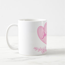Caneca De Café Corações de Casal Personalizados Nome Floral Român