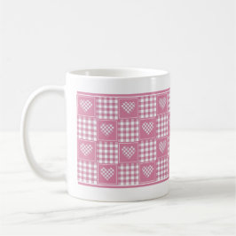 Caneca De Café Corações de Colheita de Xadrezes de Buffalo Rosa e