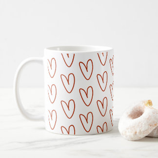 Caneca De Café Corações de Doodle Vermelhos Minimalistas em Todas