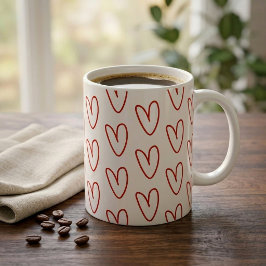 Caneca De Café Corações de Doodle Vermelhos Minimalistas em Todas
