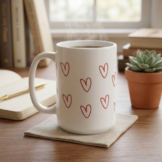 Caneca De Café Corações de Doodle Vermelhos Minimalistas em Todas