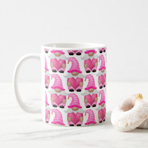 Caneca De Café Corações de Gnomos Rosa Floresta Escandinava Fofo