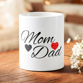 Caneca De Café Corações de Mamãe e Papai - Tipografia Elegante de