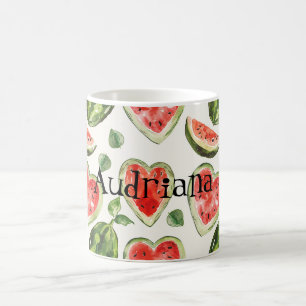 Caneca De Café Corações de Melancia Vermelho Verde