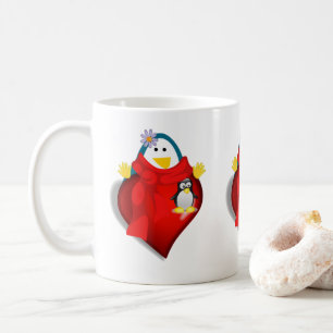 Caneca De Café Corações de Pinguins dias de os namorados