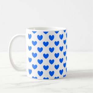 Caneca De Café Corações de polca azul em branco
