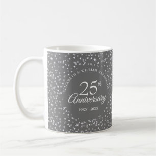 Caneca De Café Corações de Prata de Aniversário de 25 Anos
