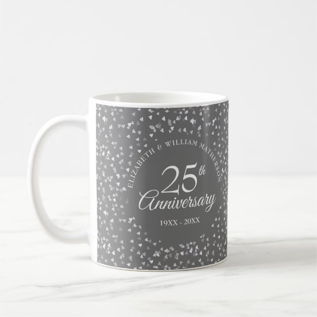 Caneca De Café Corações de Prata de Aniversário de 25 Anos (Esquerda)