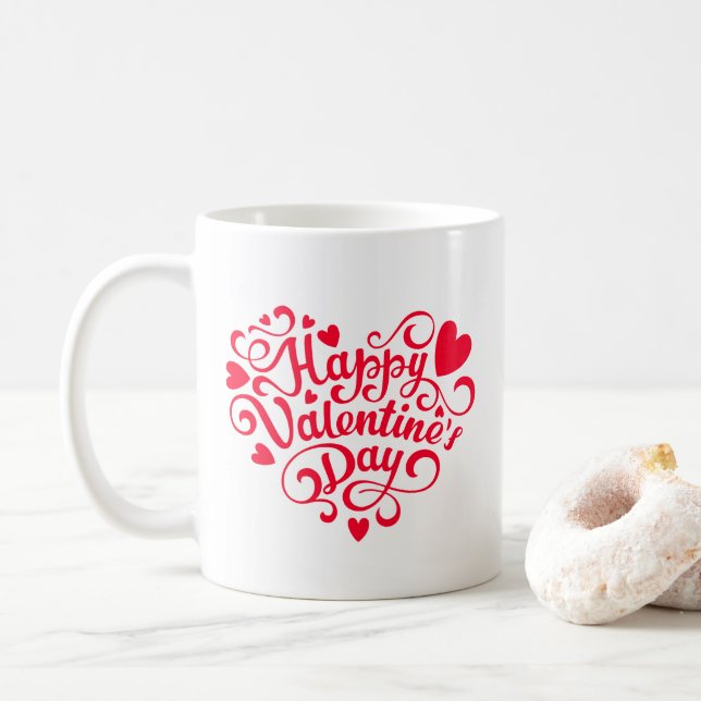 Caneca De Café Corações de São Valentim  (Com Donut)
