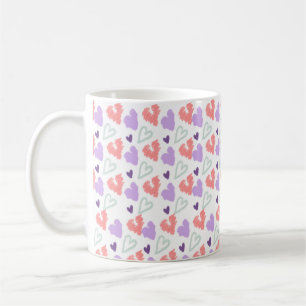 Caneca De Café Corações de São Valentim Padrão Roxo Desenhado à M