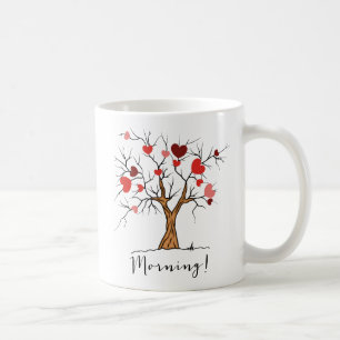 Caneca De Café Corações do bom dia em uma árvore
