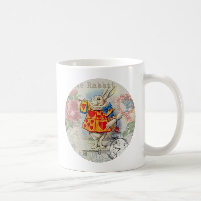 Caneca De Café Corações do Coelho Branco Alice Clássico (Direita)