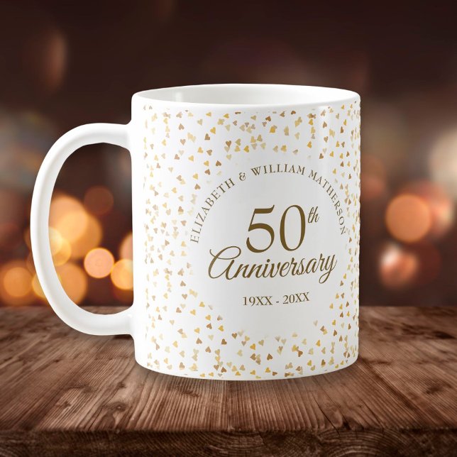 Caneca De Café Corações Dourados de 50º Aniversário (50th Wedding Anniversary Golden Hearts Coffee Mug)