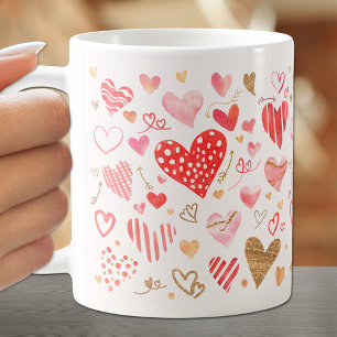 Caneca De Café Corações Dourados Rosa Vermelho Te Ama Para Semp