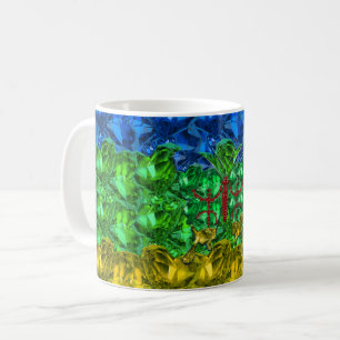 Caneca De Café Corações e borboletas ao fundo da bandeira Amazigh