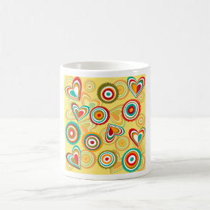 Caneca De Café Corações e Círculos de Boho Retroativo 70s Padrão 