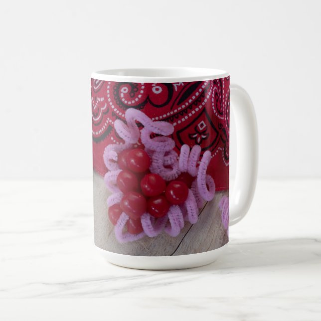 Caneca De Café Corações e Doces Vermelho e rosado (Frente Esquerda)