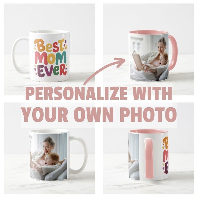 Caneca De Café Corações e Estrelas Melhor Mãe Nunca (personalize own photo Hearts and Stars Best Mom Ever mugs)