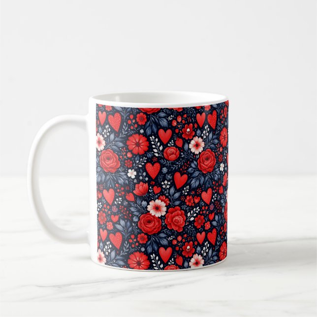 Caneca De Café Corações e Flores Caprichosos (Esquerda)
