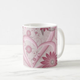 Caneca De Café Corações e flores cor-de-Abstrato cor-de-rosa ador