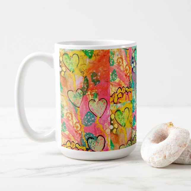 Caneca De Café Corações em Abundância  (Com Donut)