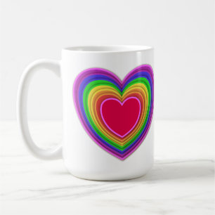 Caneca De Café Corações em camadas 3d em cores arco-íris