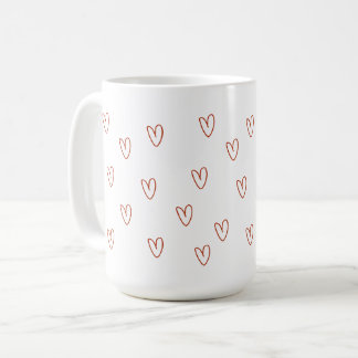 Caneca De Café Corações em Doodle Vermelho Minimalista Estampados