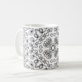 Caneca De Café Corações em Preto e Branco Padrões de Formas