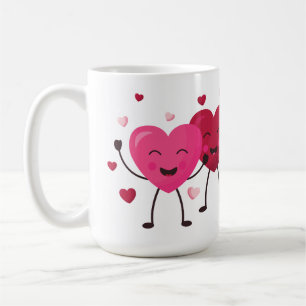 Caneca De Café Corações Felizes E Divertidos Rosa E Vermelho