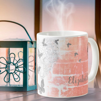 Caneca De Café Corações Inspiradores em uma Pêssego Russo