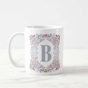 Caneca De Café Corações Modernos e Florais - Letra B