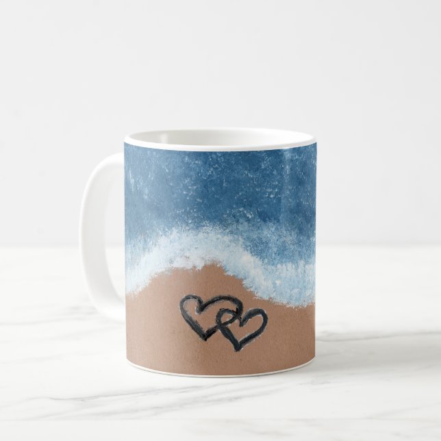 Caneca De Café Corações na Areia (Frente Esquerda)