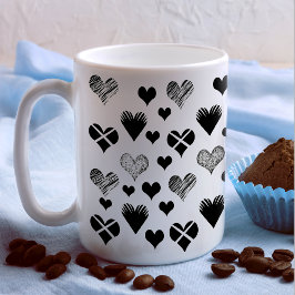 Caneca De Café Corações negros e brancos - Diversidade Simples