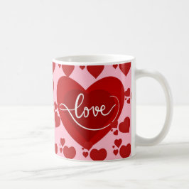 Caneca De Café corações pálidos e vermelhos com design de palavra