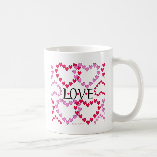 Caneca De Café Corações Pequenos, Vermelho Rosa, AMOR (Direita)