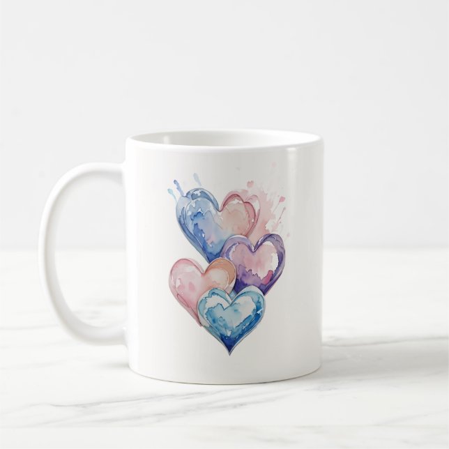 Caneca De Café Corações Pintados a Aguarela (Esquerda)
