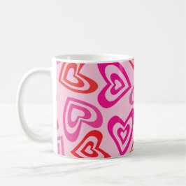 Caneca De Café Corações Retro Psicodélicos Vermelhos e Rosas