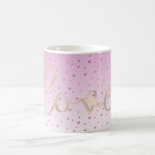 Caneca De Café Corações Rosa Ombre Dourado Amor