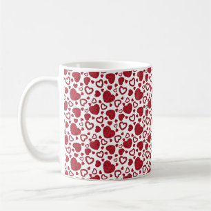 Caneca De Café Corações Rosas Vermelhas Padrão Minimalista Dia do