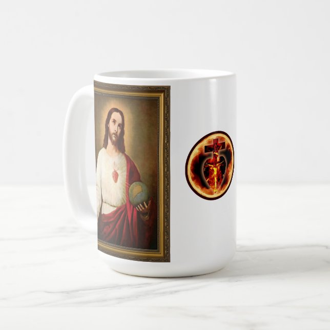 Caneca De Café Corações Sagrados e Imaculados (Frente Esquerda)