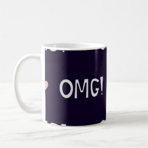 Caneca De Café Corações, texto OMG, padrão fofo
