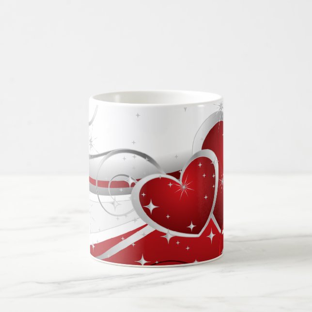 Caneca De Café Corações Vermelho e Branco (Centro)