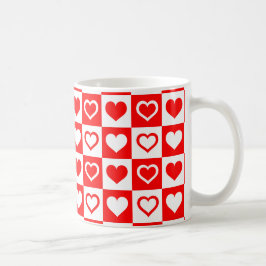 Caneca De Café Corações Vermelho e Branco