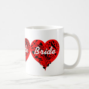 Caneca De Café Corações Vermelho E Preto - Mug Bride