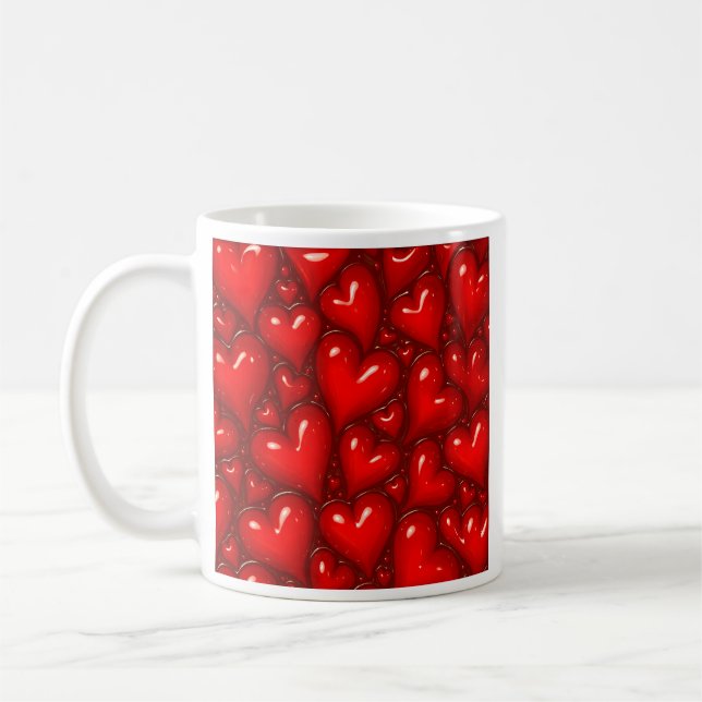 Caneca De Café Corações Vermelhos Brilhantes (Esquerda)